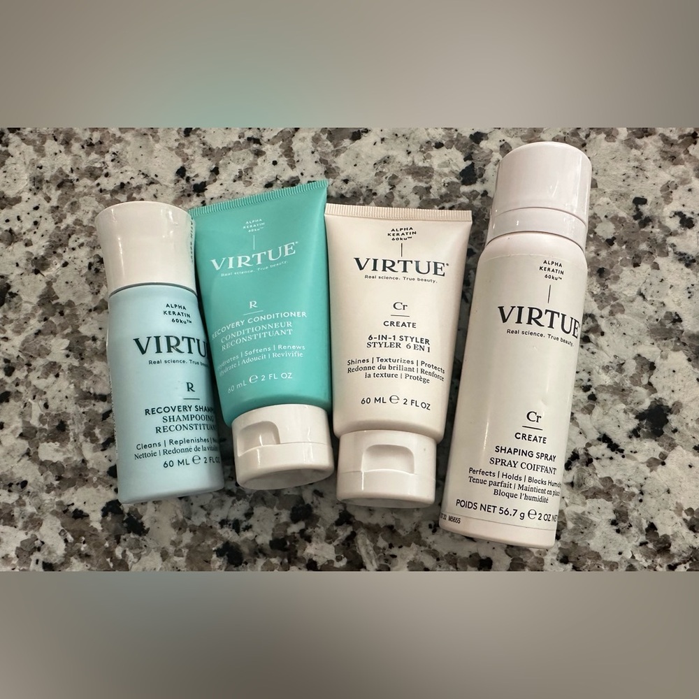 Virtue recovery, shampoo, conditioner, shaping spray , 6 in 1 styler travel size